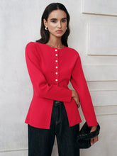 Button-Front Long Sleeve Knit Top